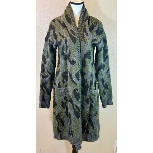 John + Jenn Andre Camo Open Front Mid Length Cardigan Sweater Women's XS - Picture 1 of 10